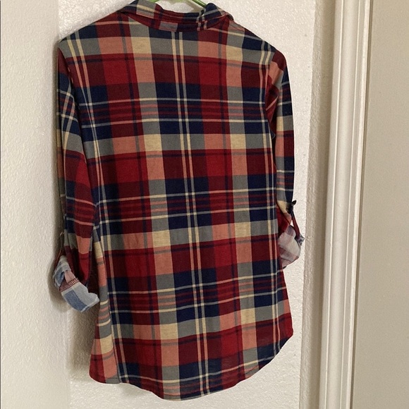 Bella B Pattern Blouse Red Blue Brown Medium - Picture 3 of 3